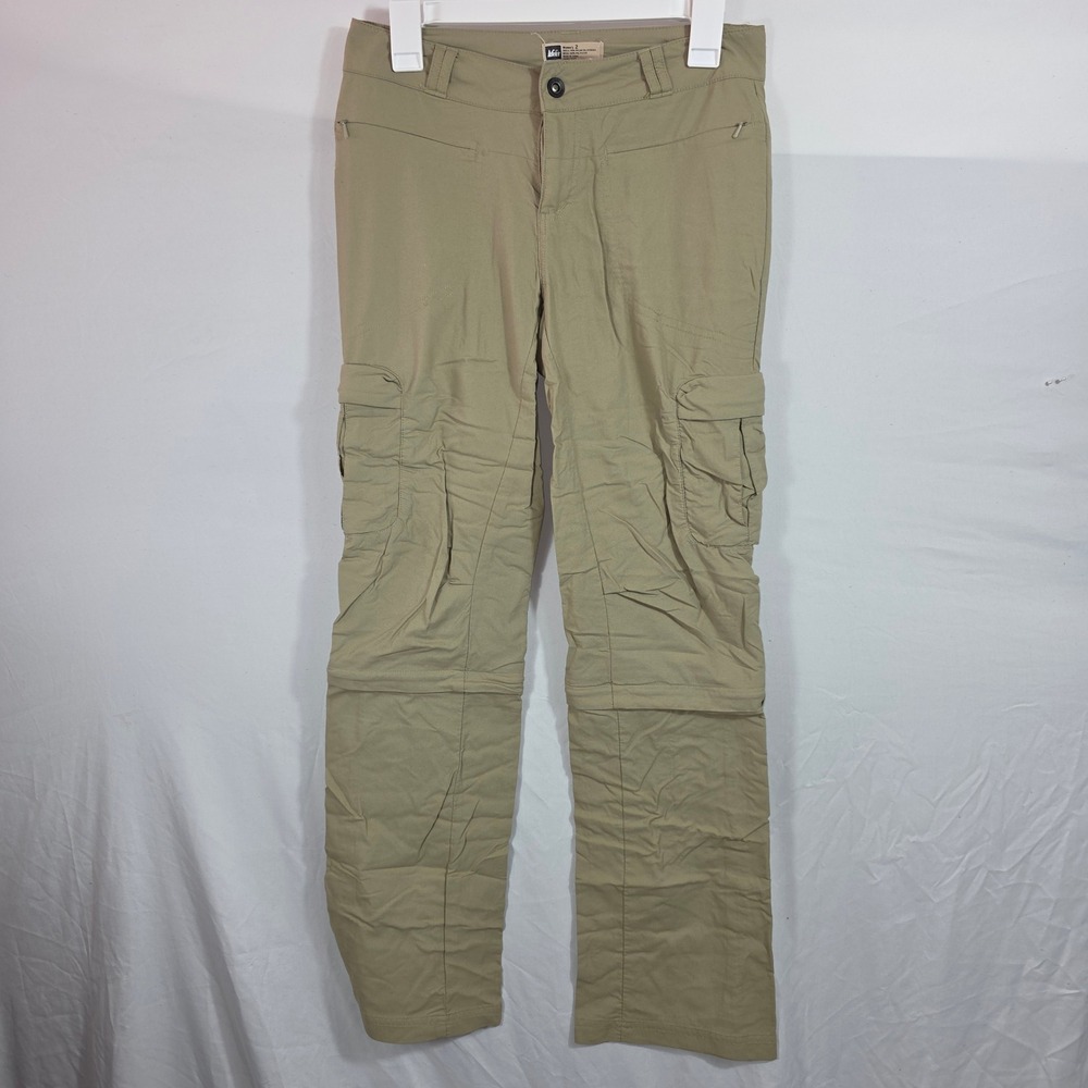 REI Co-op Womens 2 Convertible Hiking Pants Tan Khaki Zip Off Cargo Outdoor